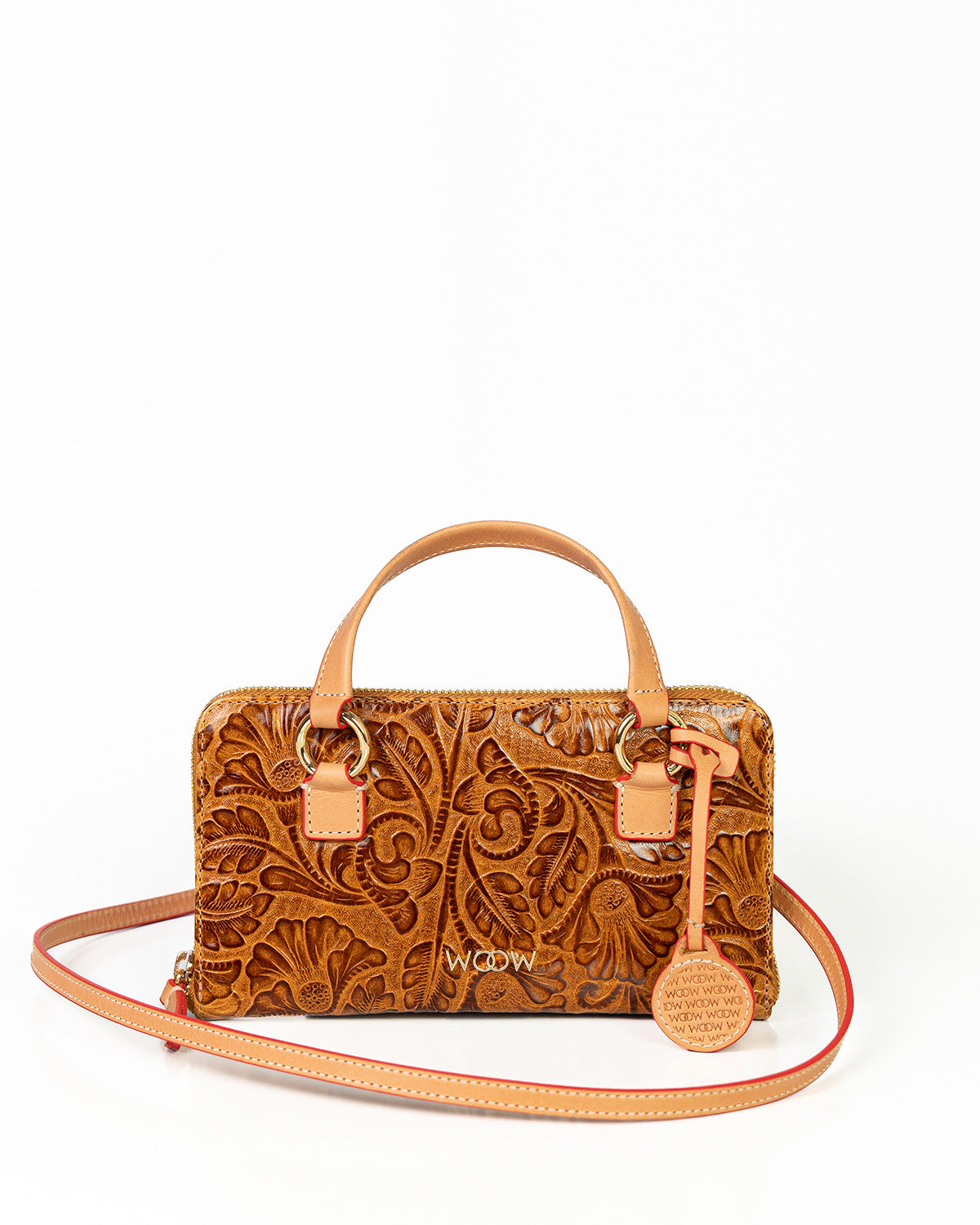 Porta Celular Sara Couro Textura Floral Caramelo WOOW