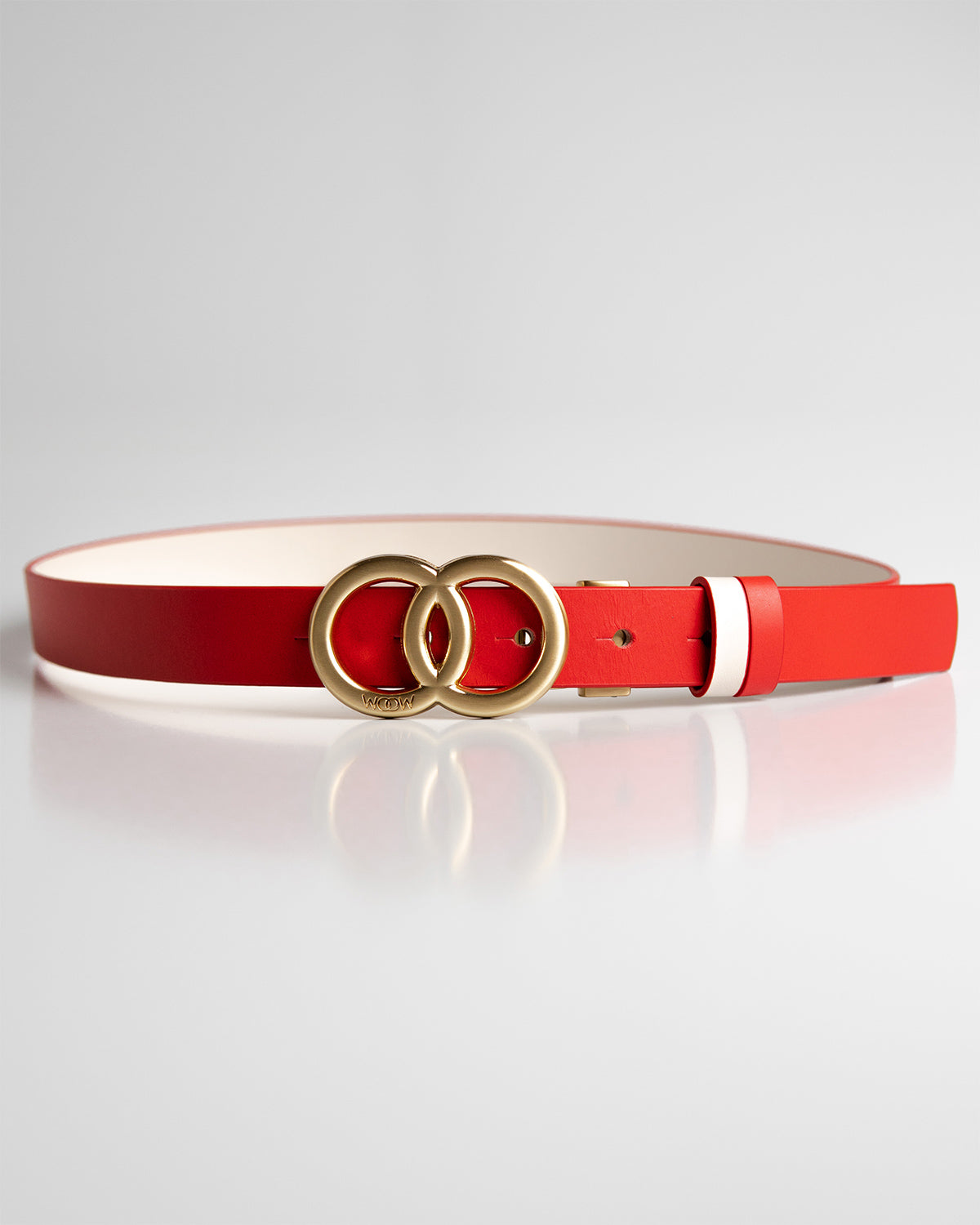 Cinto Reversível Lia Couro Vermelho e Off White WOOW