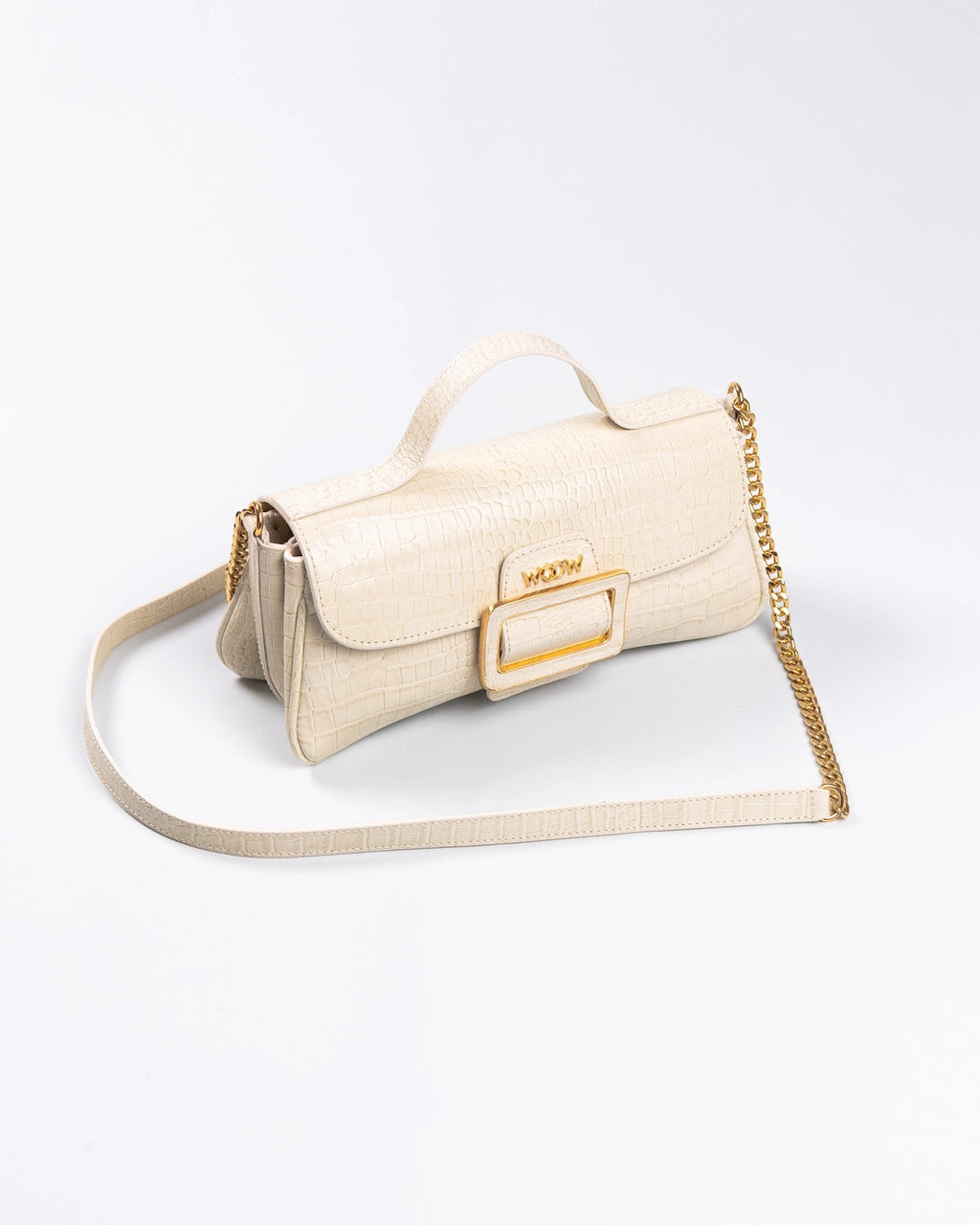 Bolsa Média Charlote Couro Off White WOOW