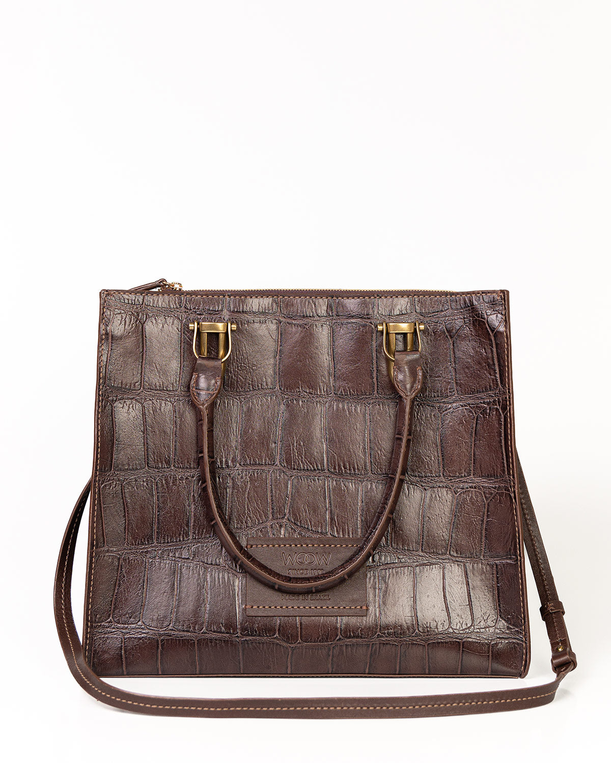 Bolsa Tote Gaia Couro Giant Croco Café WOOW