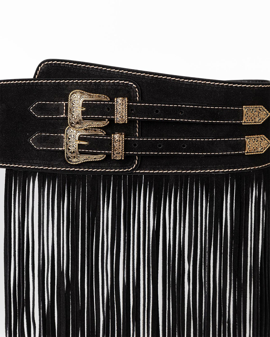 Cinto Western Dakota em Couro Preto com Franjas WOOW