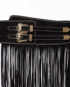 Cinto Western Dakota em Couro Preto com Franjas WOOW