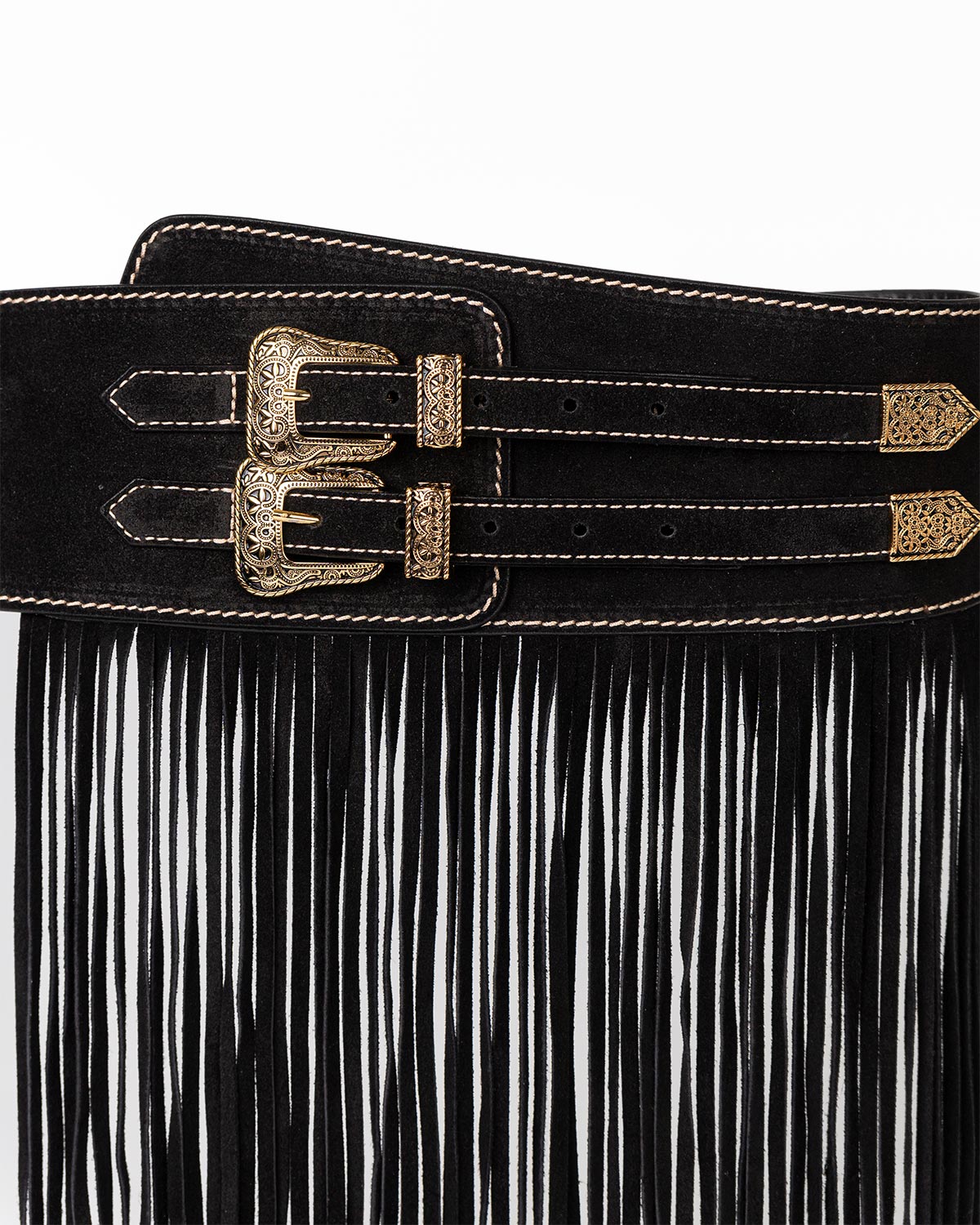 Cinto Western Dakota em Couro Preto com Franjas WOOW