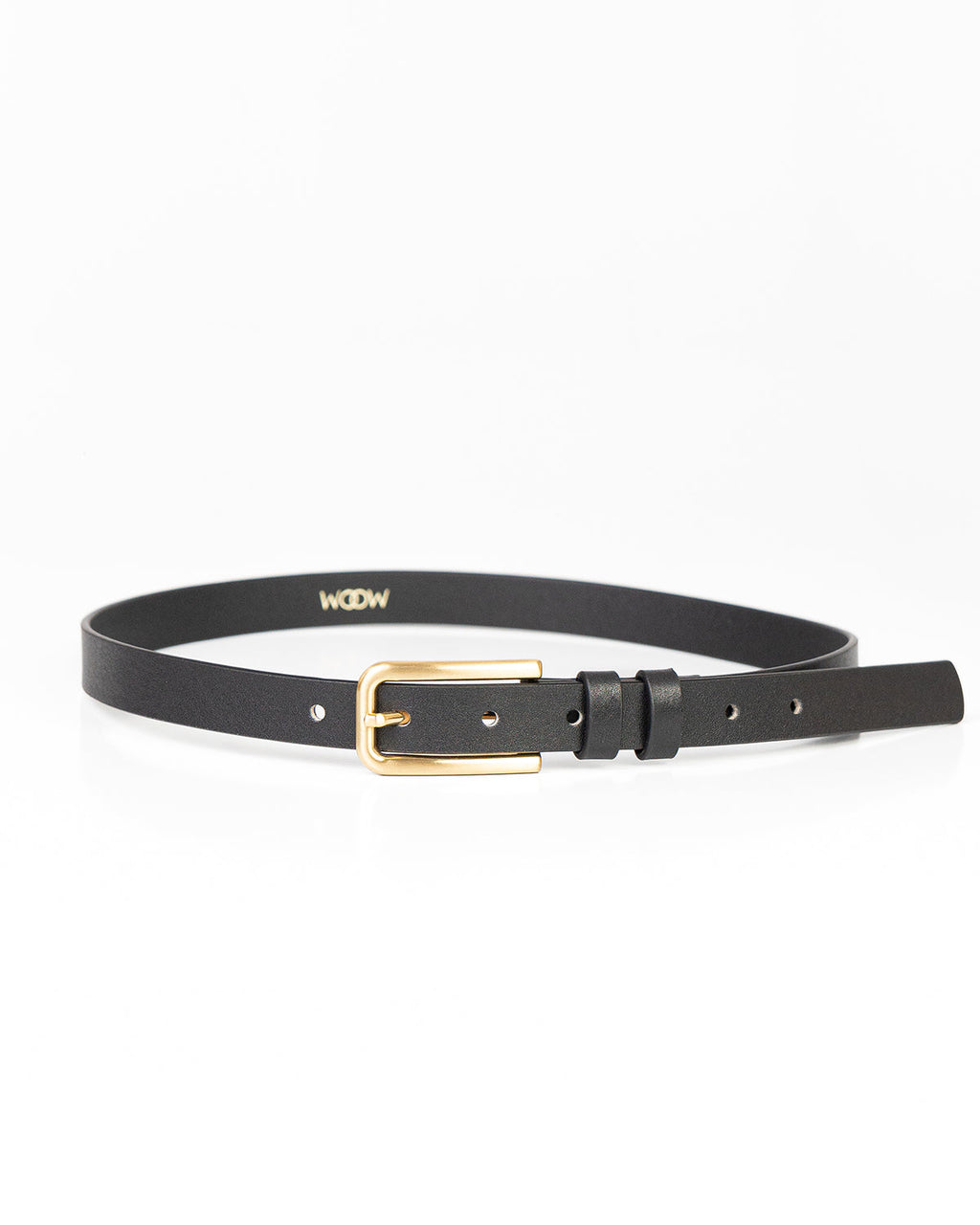 Cinto Fino Ana Couro Preto Fivela Dourada WOOW