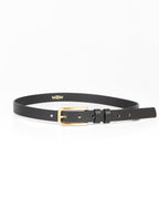 Cinto Fino Ana Couro Preto Fivela Dourada WOOW