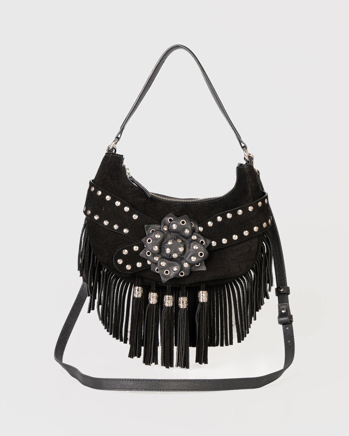 Bolsa Western Denver em Couro Preto com Franjas WOOW