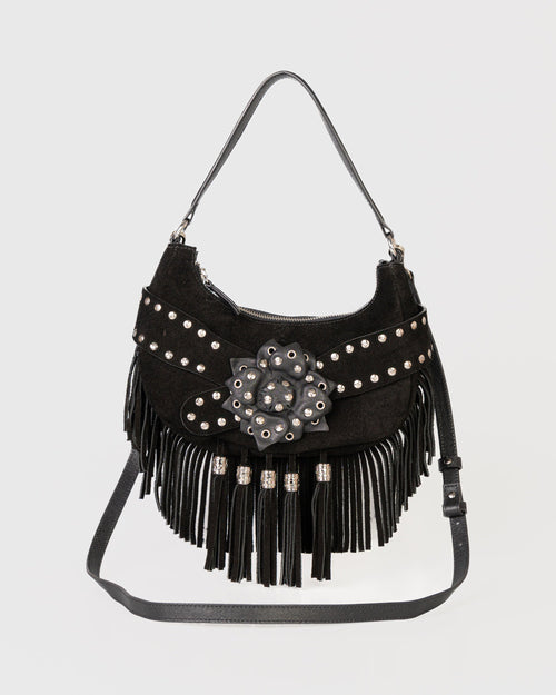 Bolsa Western Denver em Couro Preto com Franjas WOOW