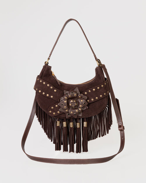 Bolsa Western Denver em Couro Café com Franjas WOOW