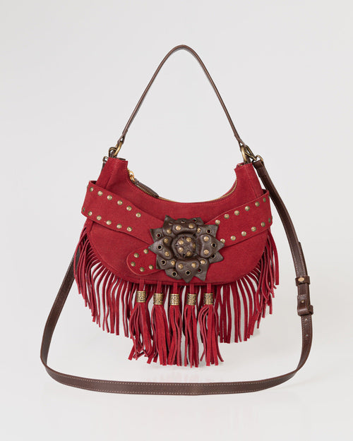 Bolsa Western Denver em Couro Vermelho com Franjas WOOW