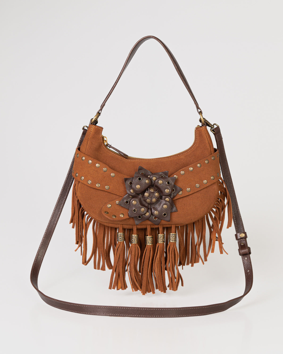 Bolsa Western Denver em Couro Camel com Franjas WOOW