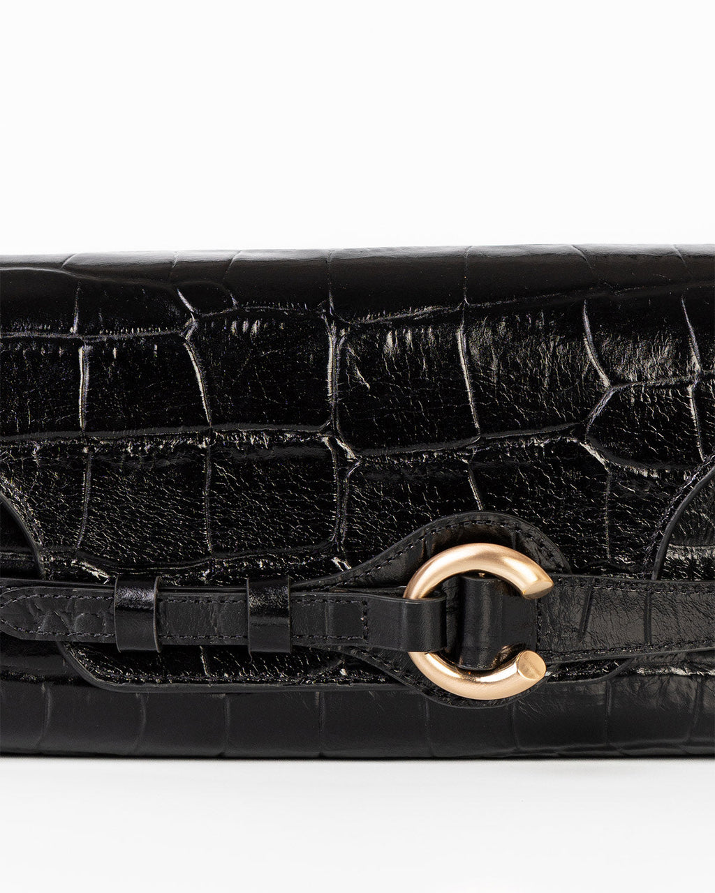 Bolsa Baguette Olivia Média Couro Croco Preto WOOW