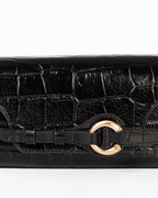 Bolsa Baguette Olivia Média Couro Croco Preto WOOW