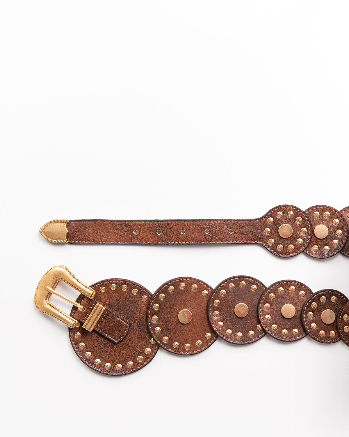 Cinto Western Texas em Couro Camel com Medalhões WOOW