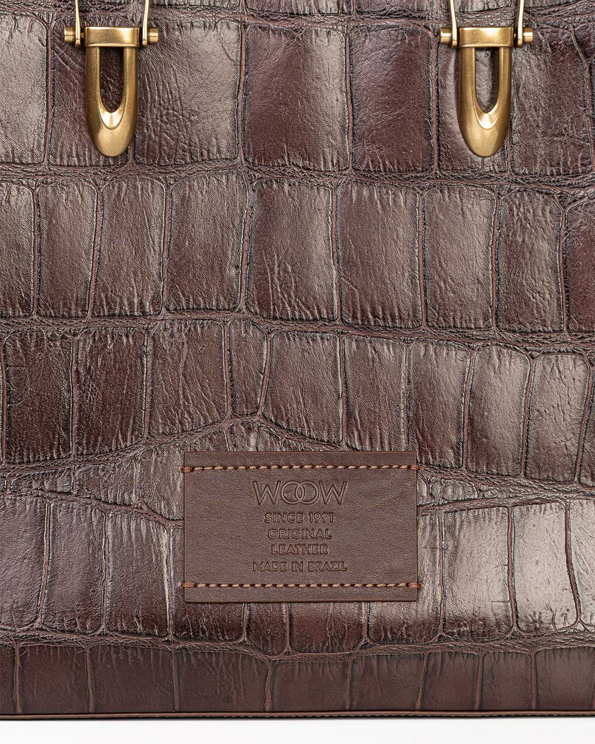 Bolsa Tote Gaia Couro Giant Croco Café WOOW