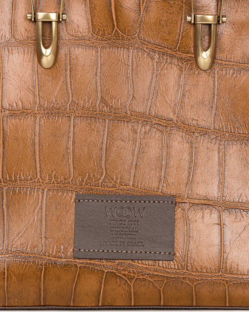 Bolsa Tote Gaia Couro Giant Croco Camel WOOW