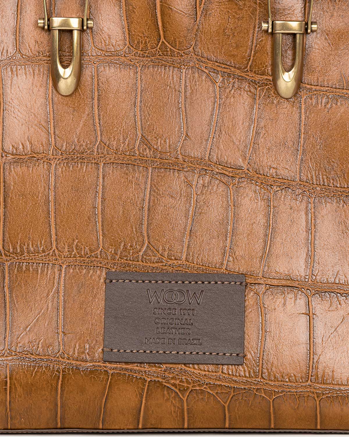 Bolsa Tote Gaia Couro Giant Croco Camel WOOW