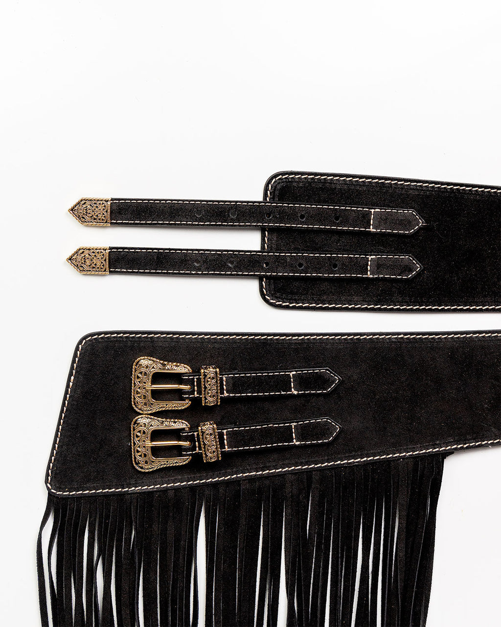 Cinto Western Dakota em Couro Preto com Franjas WOOW