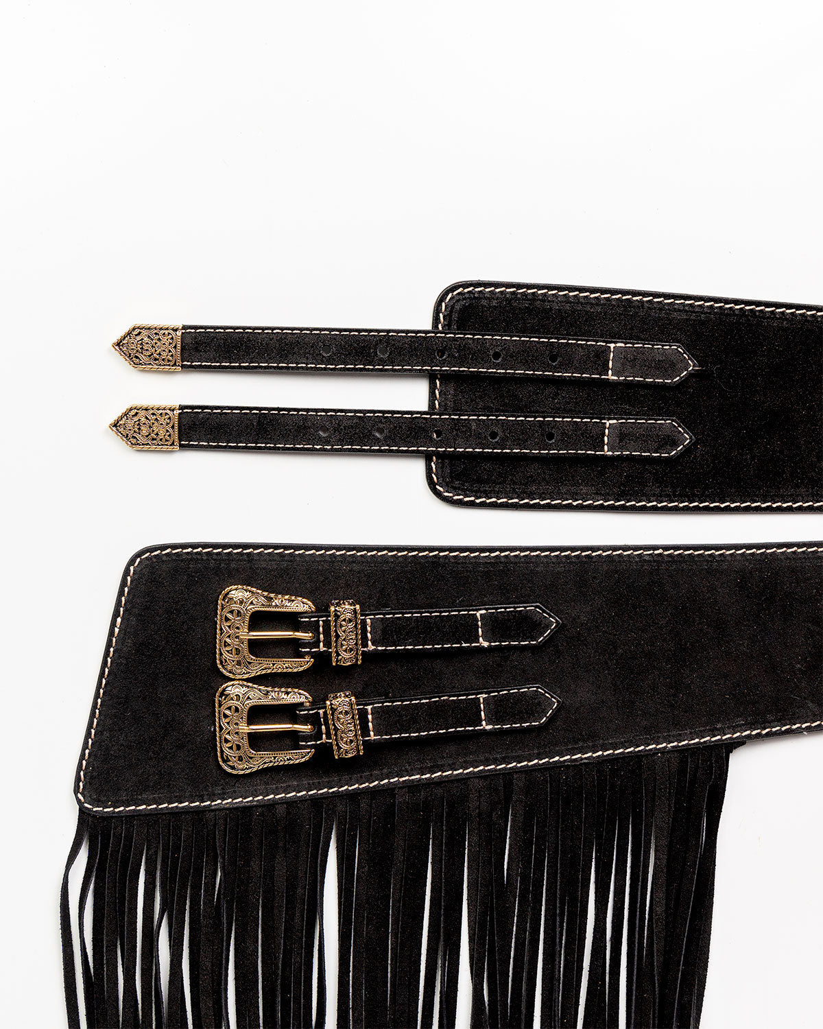 Cinto Western Dakota em Couro Preto com Franjas WOOW