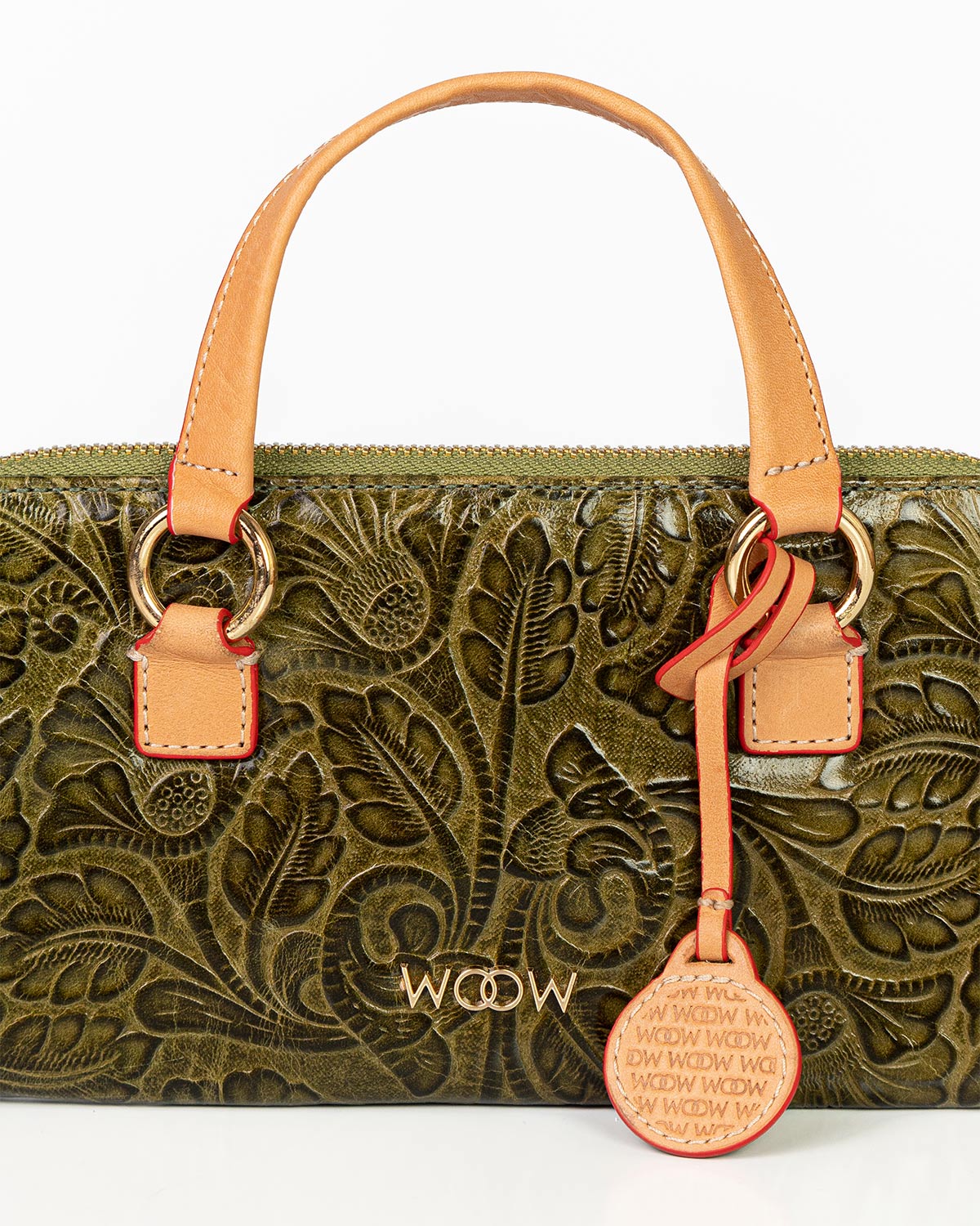Porta Celular Sara Couro Textura Floral Verde Oliva WOOW