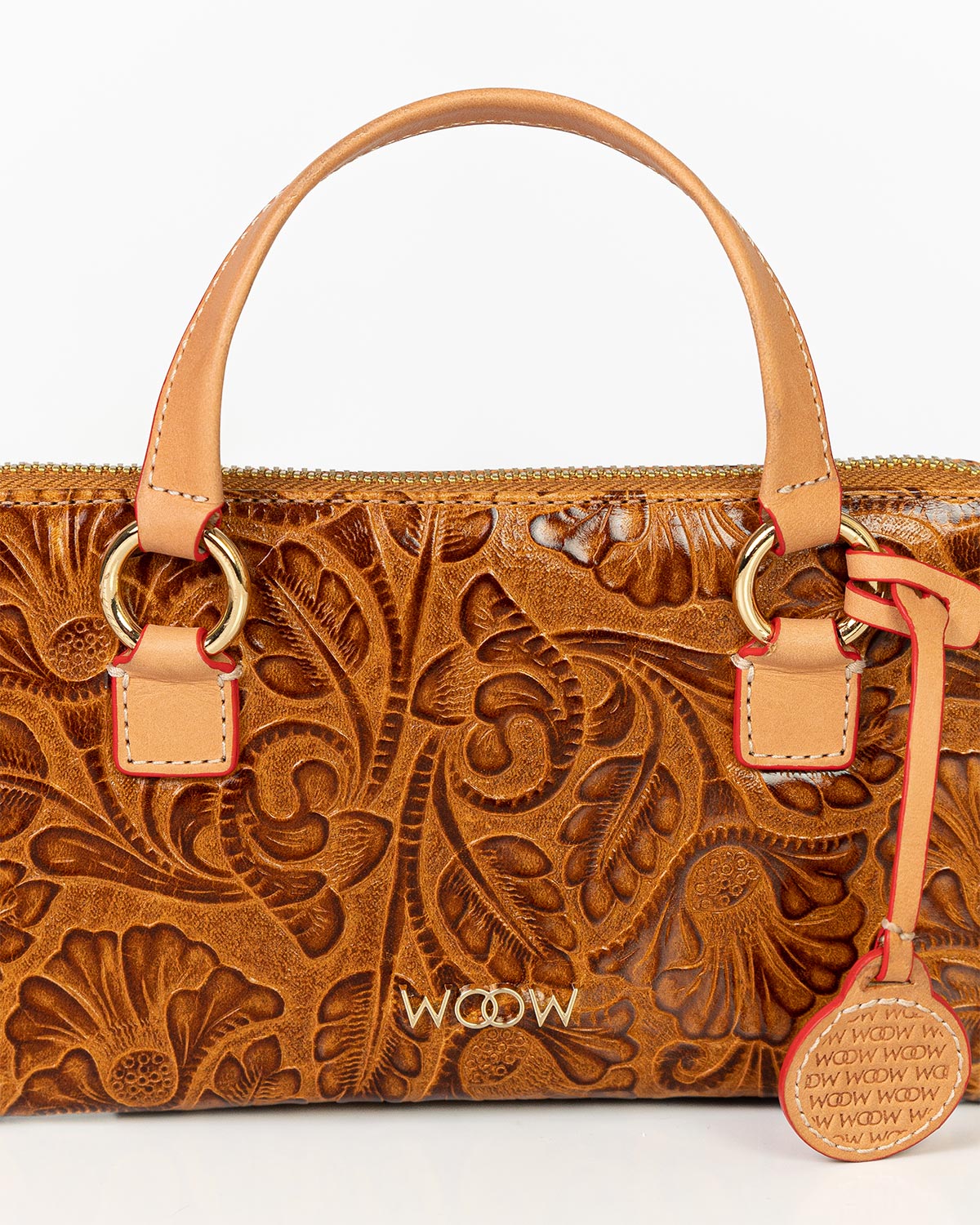 Porta Celular Sara Couro Textura Floral Caramelo WOOW
