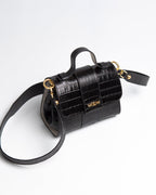 Bolsa Pequena Aurora Couro Croco Preto WOOW
