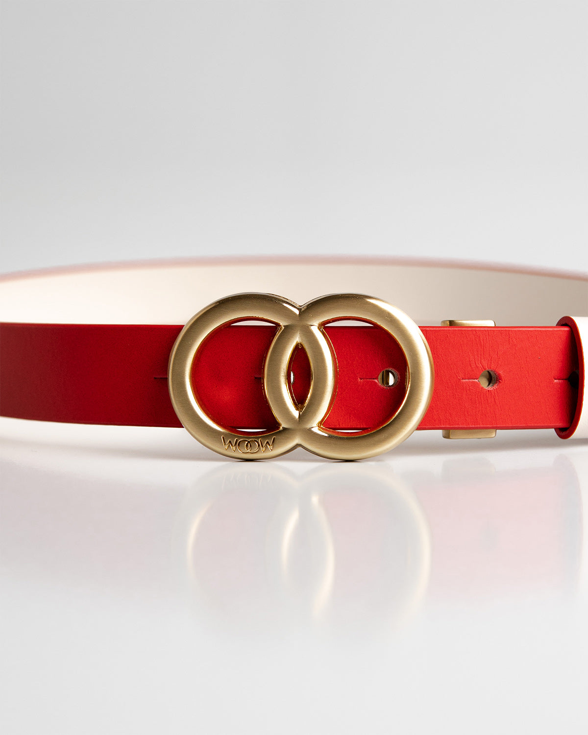 Cinto Reversível Lia Couro Vermelho e Off White WOOW