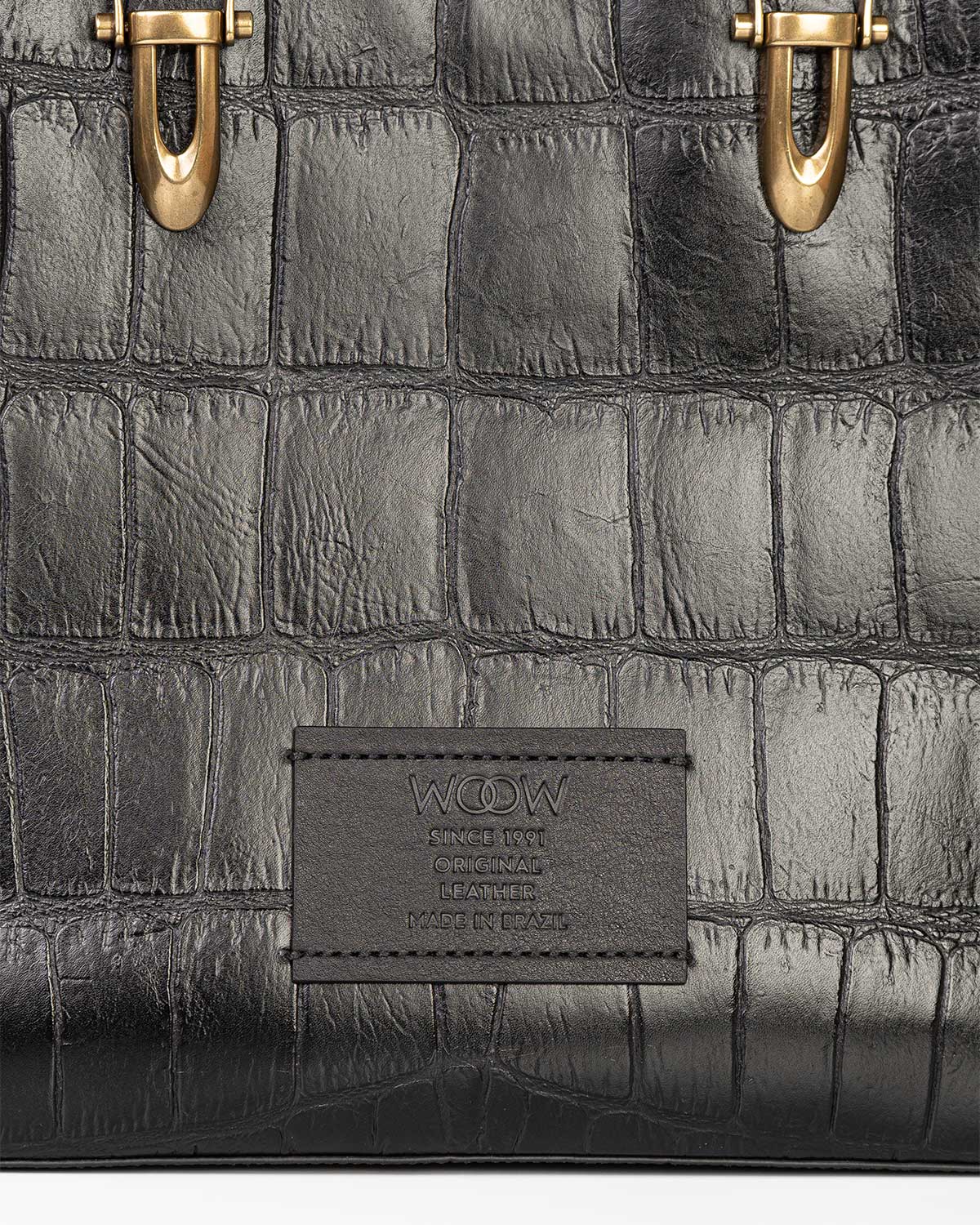 Bolsa Tote Gaia Couro Giant Croco Preto WOOW
