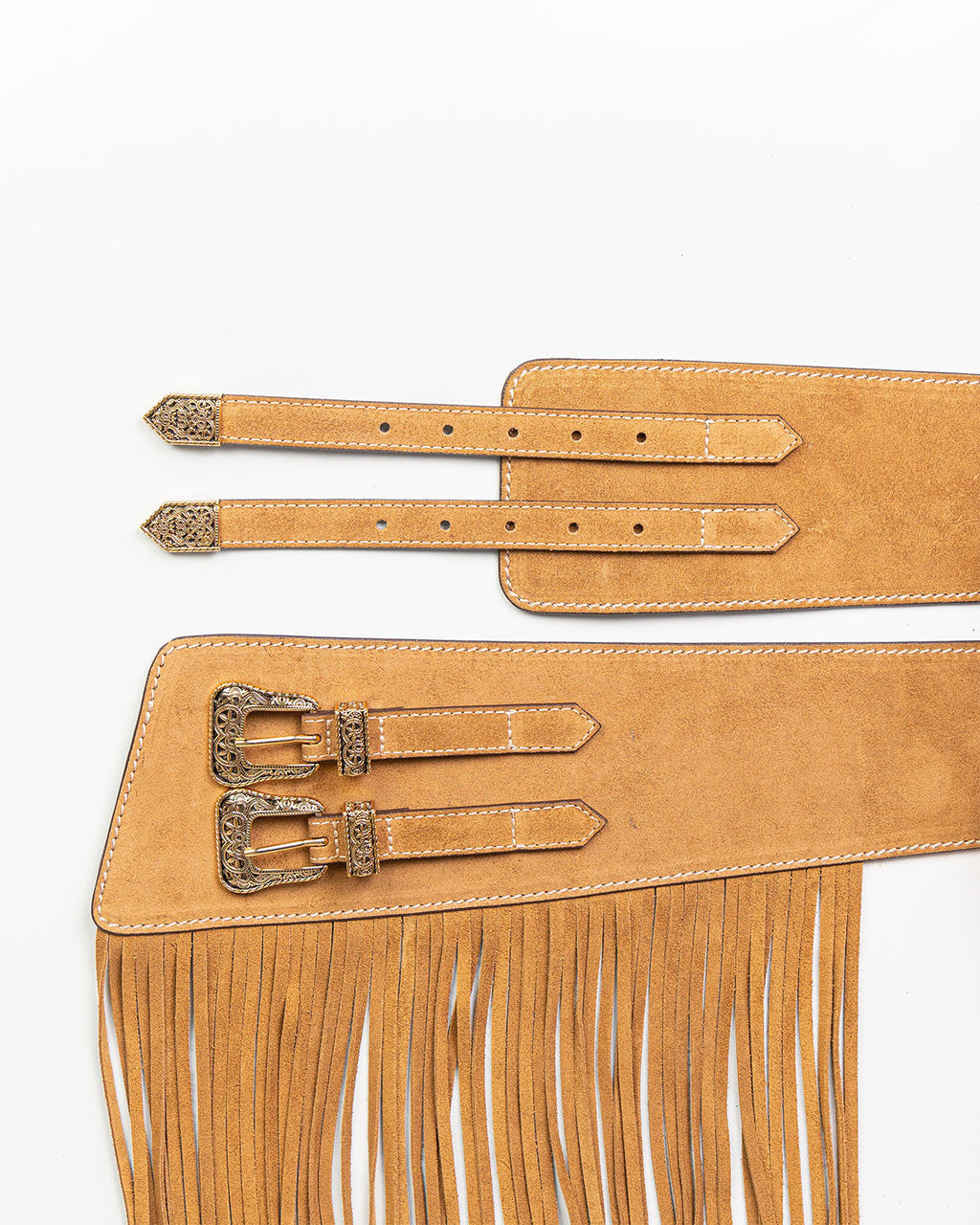 Cinto Western Dakota em Couro Camel com Franjas WOOW