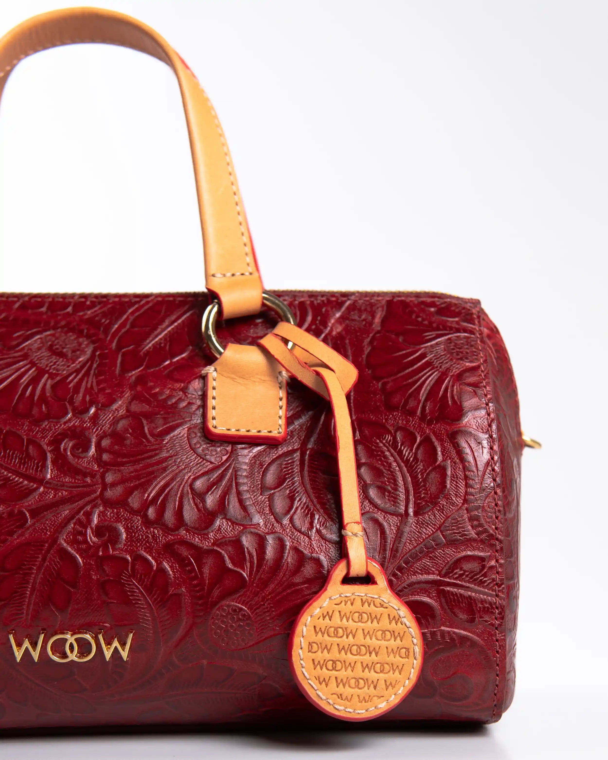 Bolsa Média Flora Couro Bordô WOOW