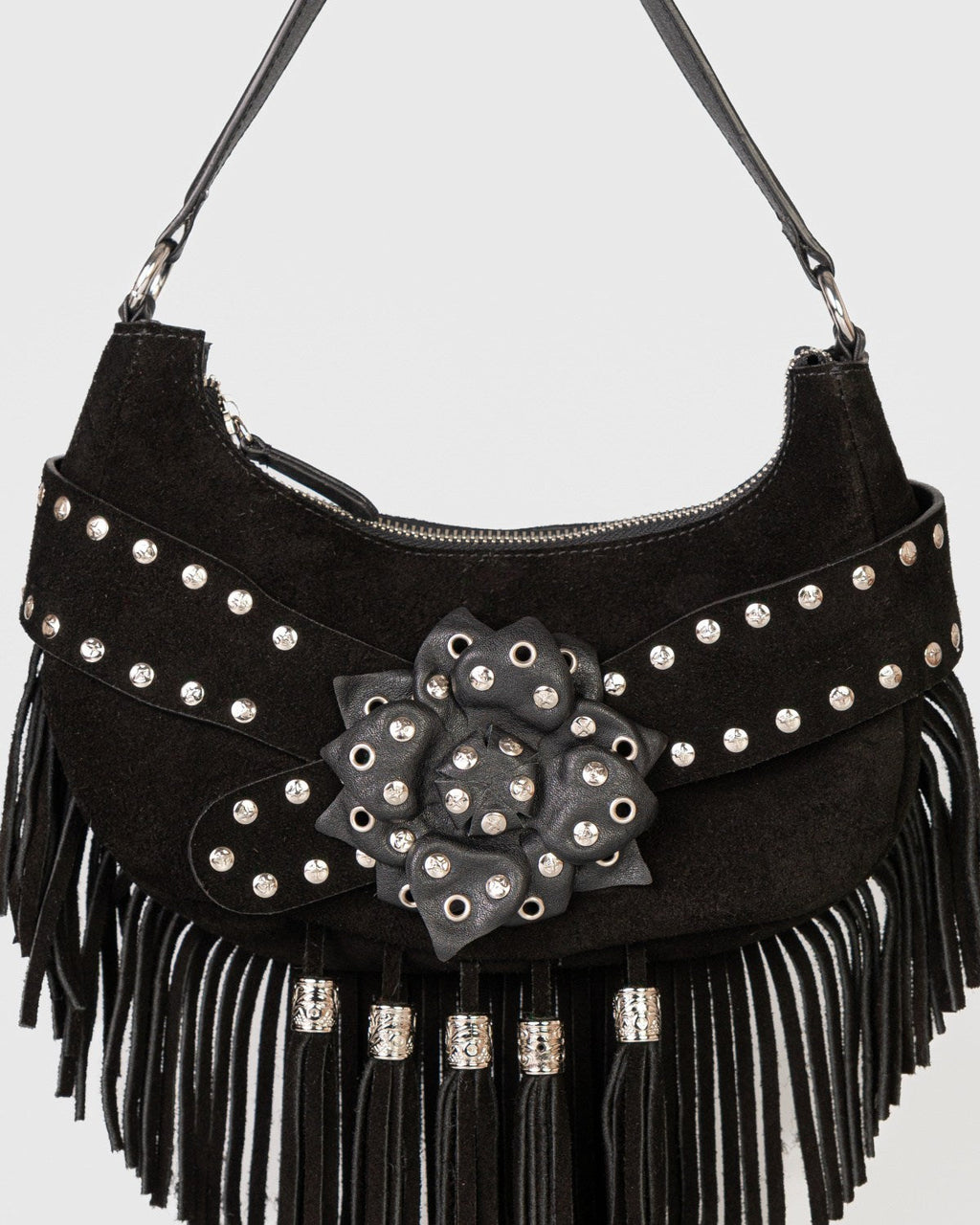 Bolsa Western Denver em Couro Preto com Franjas WOOW