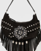 Bolsa Western Denver em Couro Preto com Franjas WOOW