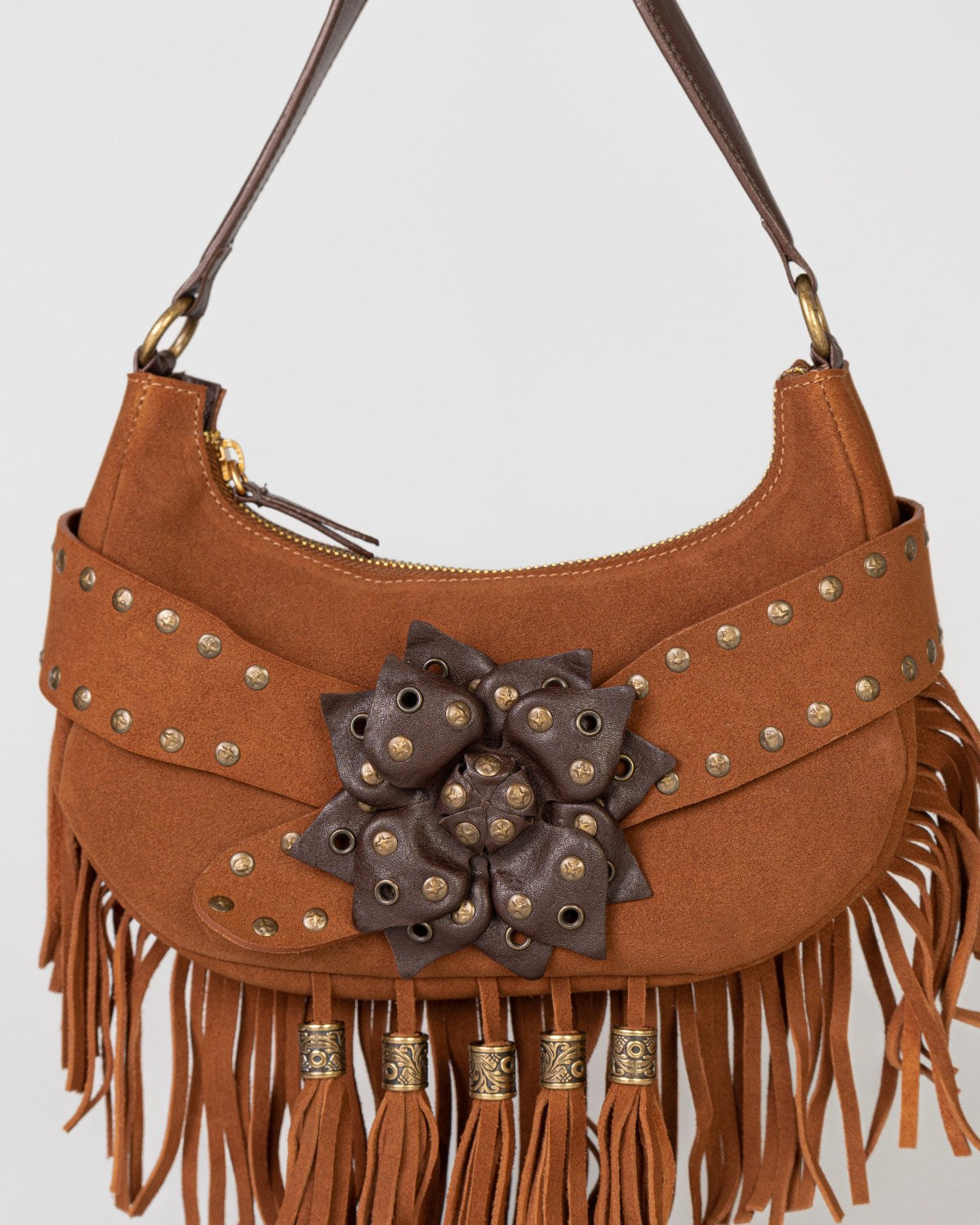 Bolsa Western Denver em Couro Camel com Franjas WOOW