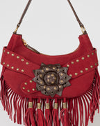 Bolsa Western Denver em Couro Vermelho com Franjas WOOW