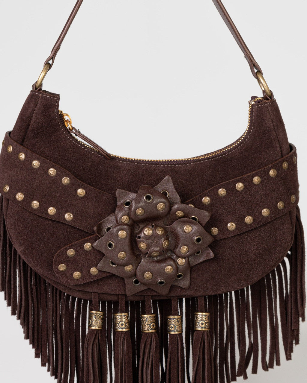 Bolsa Western Denver em Couro Café com Franjas WOOW