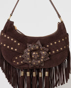 Bolsa Western Denver em Couro Café com Franjas WOOW