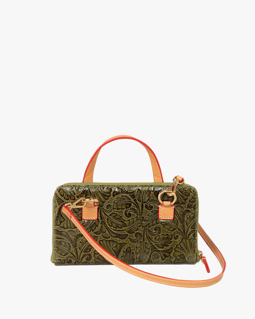 Porta Celular Sara Couro Textura Floral Verde Oliva WOOW