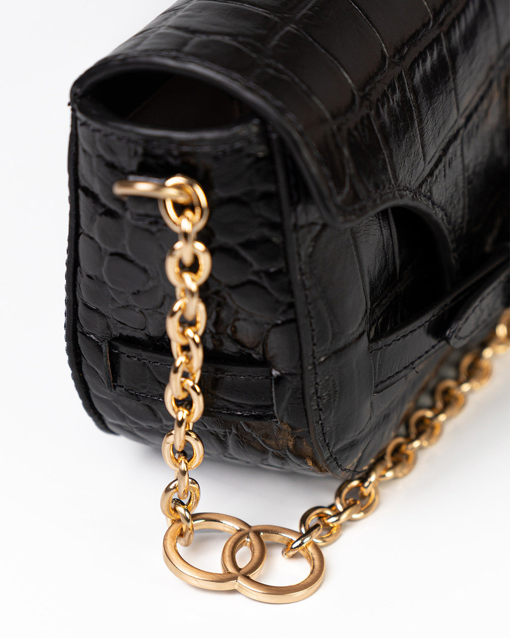 Bolsa Baguette Olivia Média Couro Croco Preto WOOW