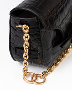 Bolsa Baguette Olivia Média Couro Croco Preto WOOW