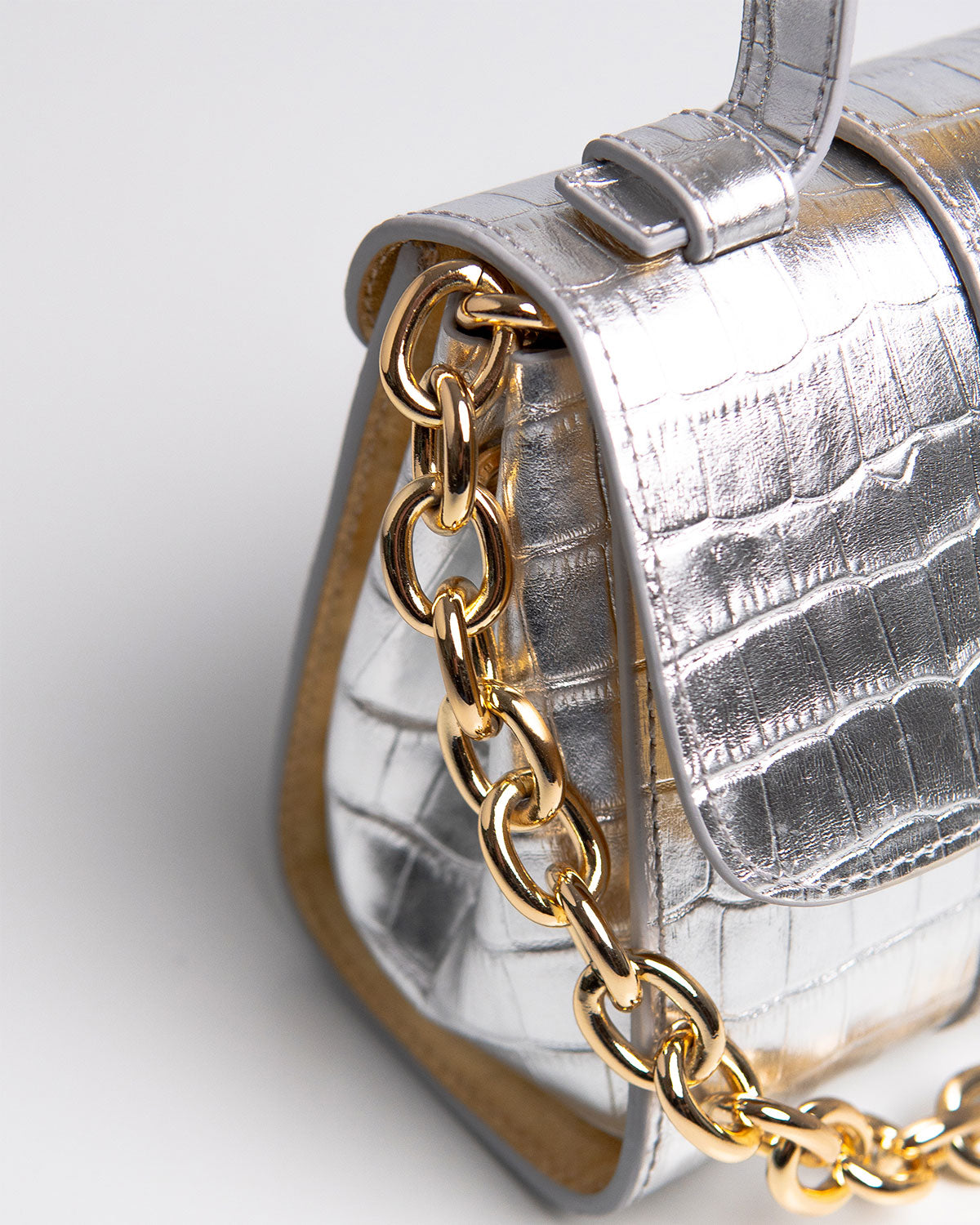 Bolsa Pequena Aurora Couro Croco Silver WOOW