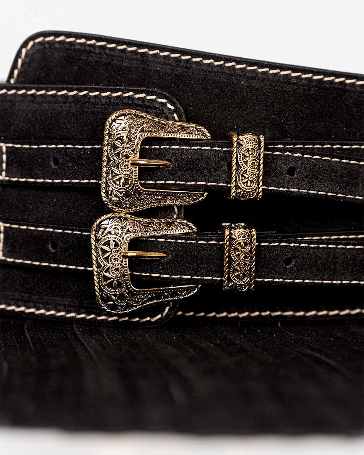 Cinto Western Dakota em Couro Preto com Franjas WOOW