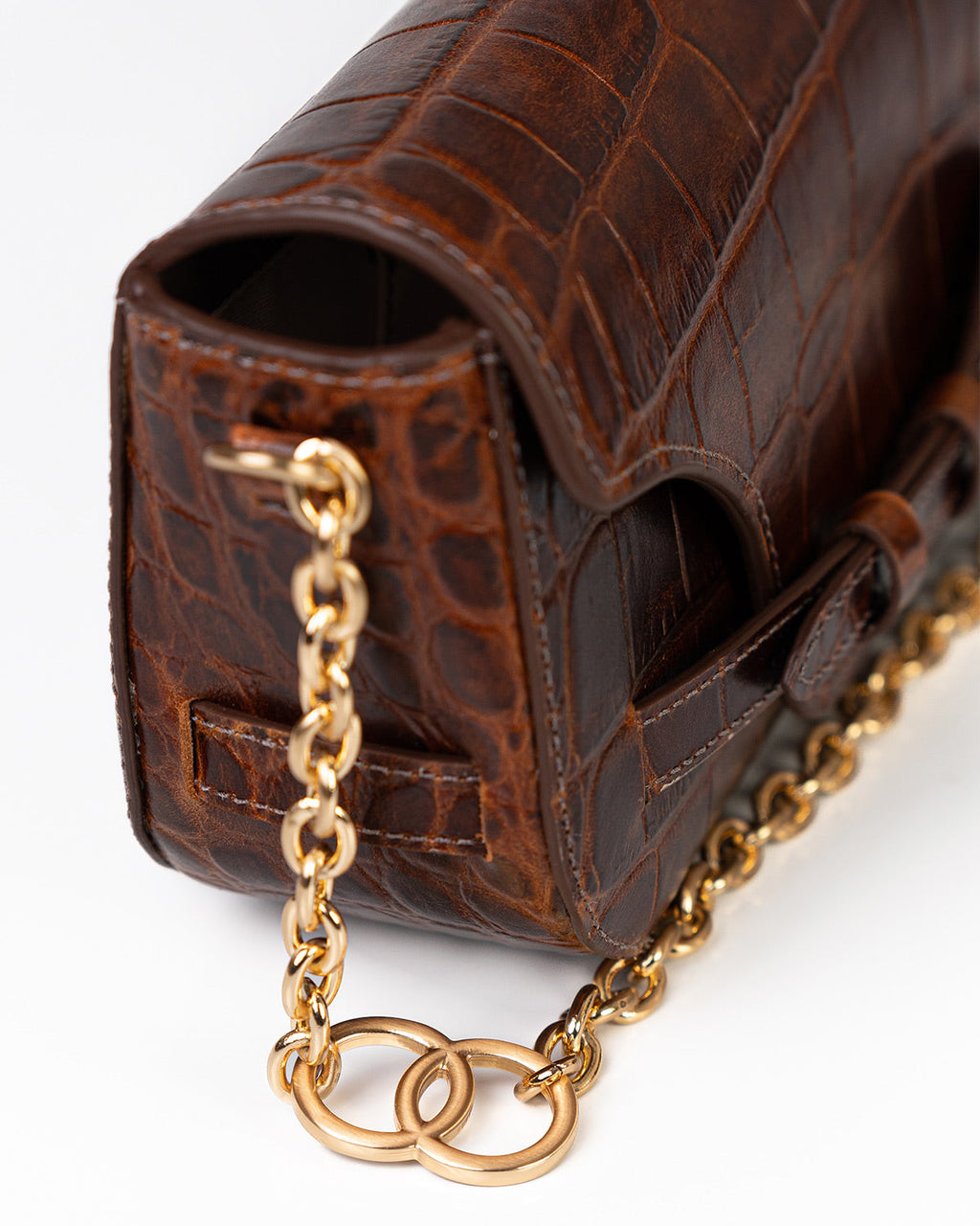Bolsa Baguette Olivia Média Couro Croco Ambar WOOW