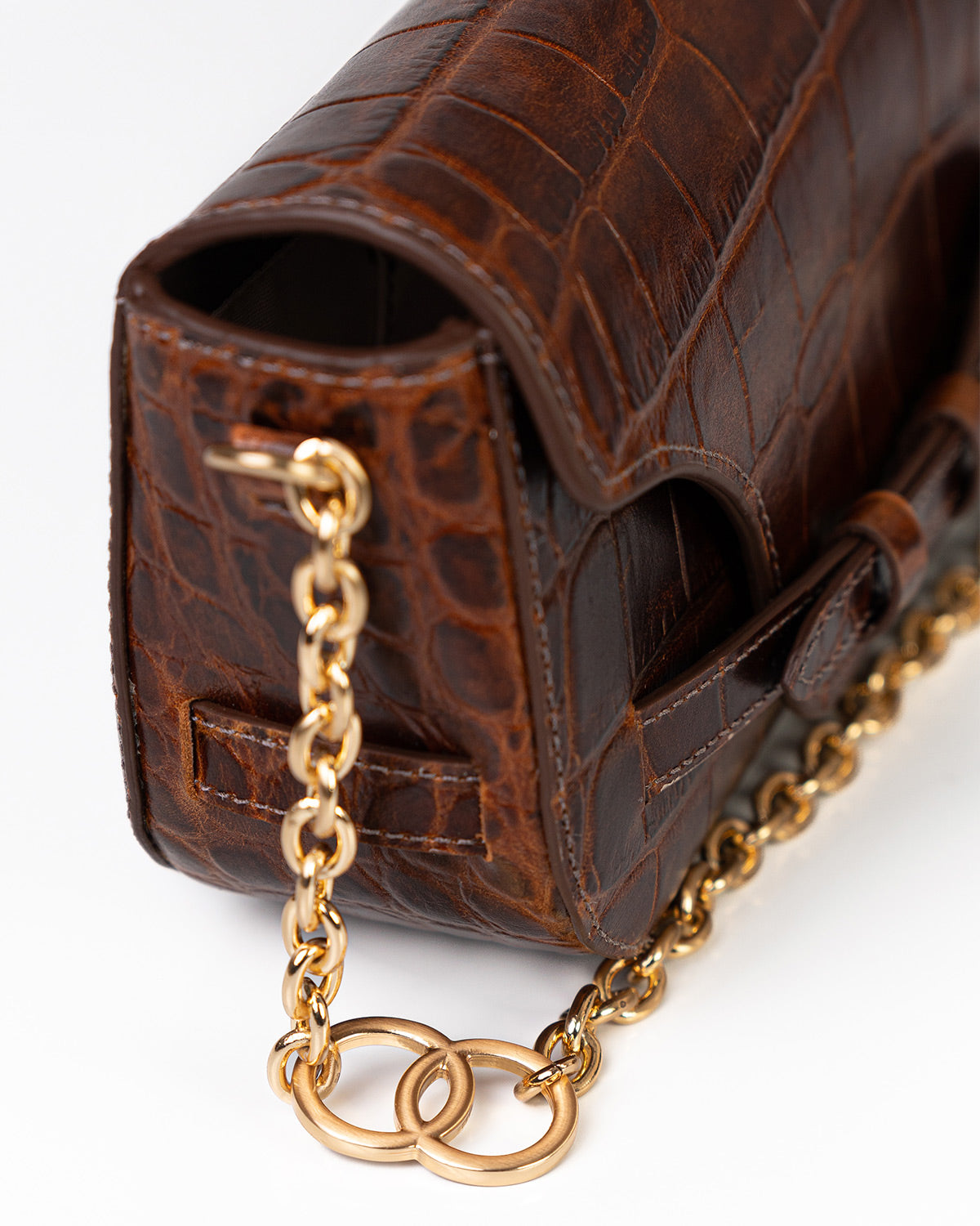 Bolsa Baguette Olivia Média Couro Croco Ambar WOOW