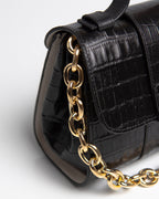 Bolsa Pequena Aurora Couro Croco Preto WOOW