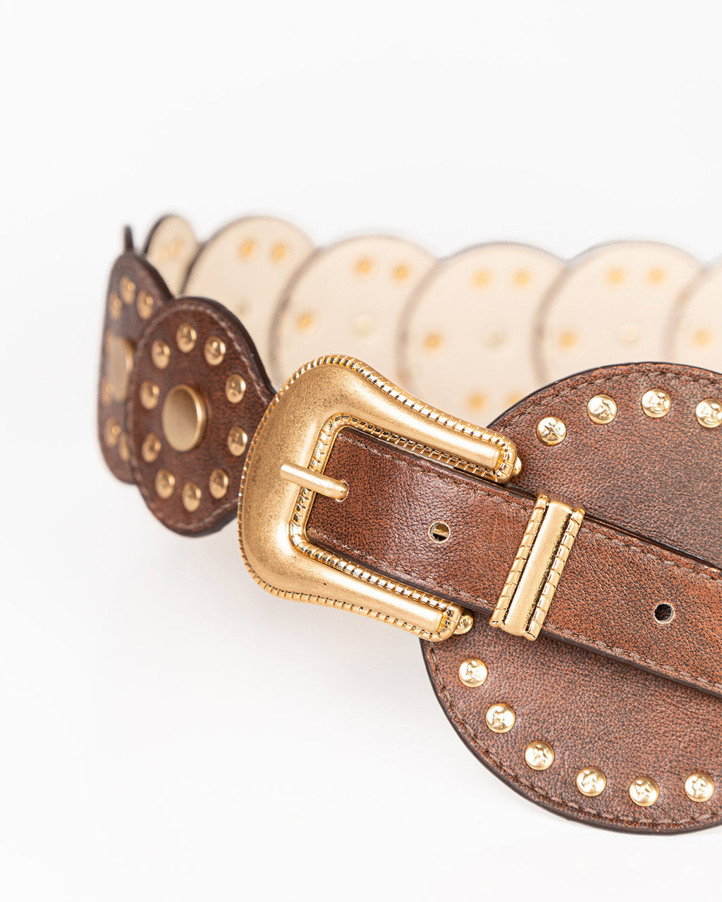 Cinto Western Texas em Couro Camel com Medalhões WOOW