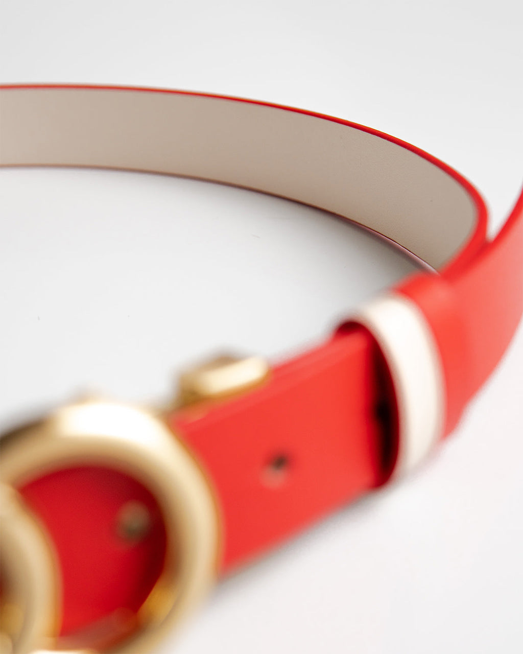 Cinto Reversível Lia Couro Vermelho e Off White WOOW