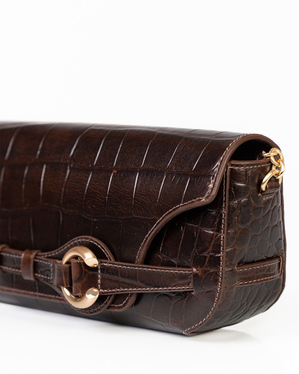 Bolsa Baguette Olivia Média Couro Croco Café WOOW