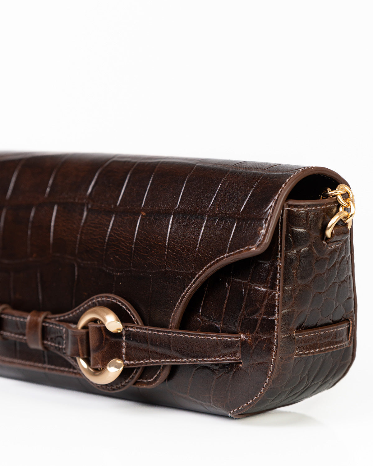 Bolsa Baguette Olivia Média Couro Croco Café WOOW