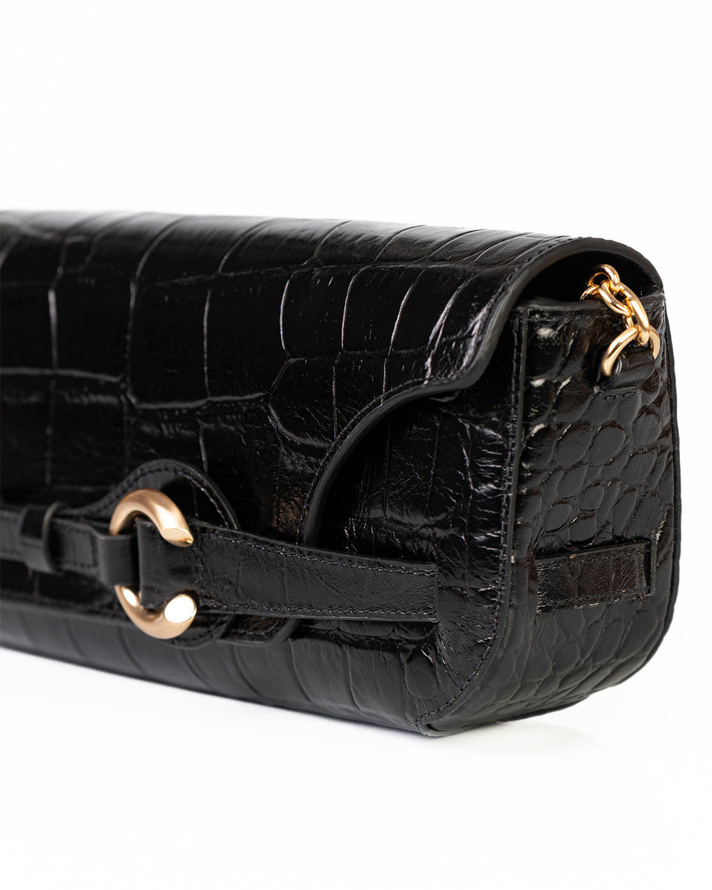 Bolsa Baguette Olivia Média Couro Croco Preto WOOW