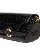 Bolsa Baguette Olivia Média Couro Croco Preto WOOW