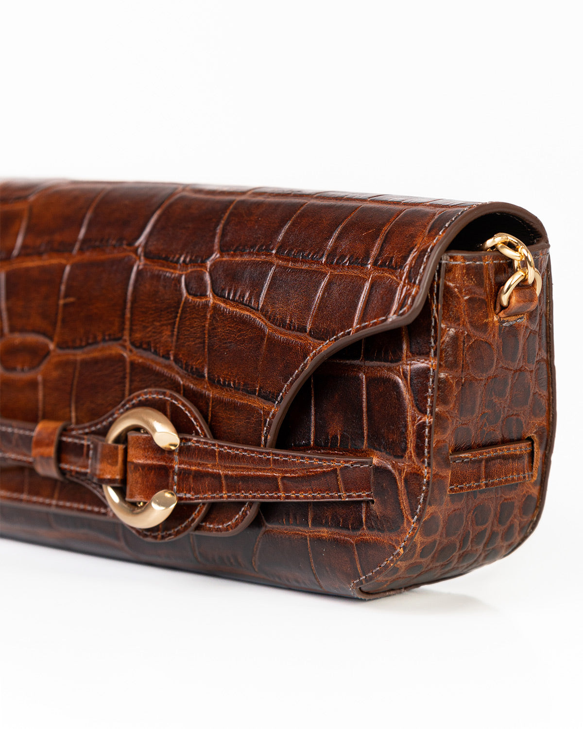 Bolsa Baguette Olivia Média Couro Croco Ambar WOOW